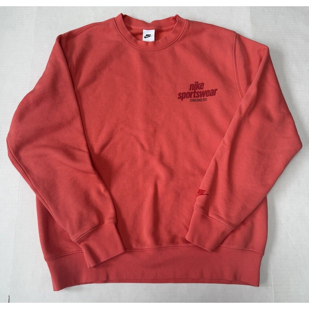 Nike Crew Sweatshirt Men’s Size L Pullover Orange Cotton Blend Swoosh Logo